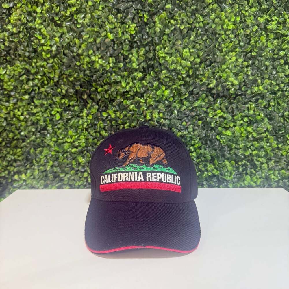 California Republic Baseball Cap Black Embroidered Bear Adjustable